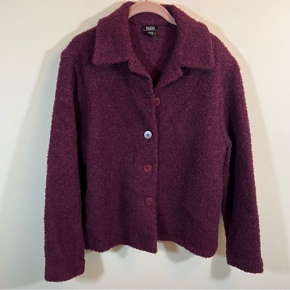 Eileen Fisher Maroon Wool Blend Boucle Jacket Women’s Medium